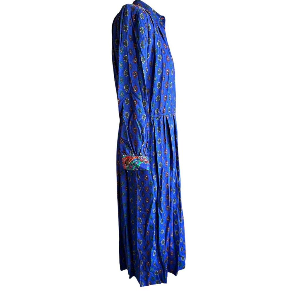 Vintage Dress Womens Size 8P Blue Paisley Collar Long Sleeve Retro Abstract - Picture 3 of 8